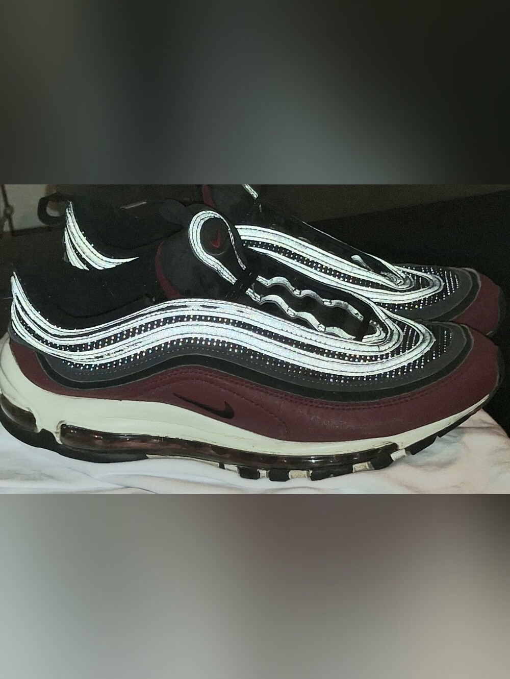 Nike Air Max 97 Black, Maroon & White Reflective Sneakers